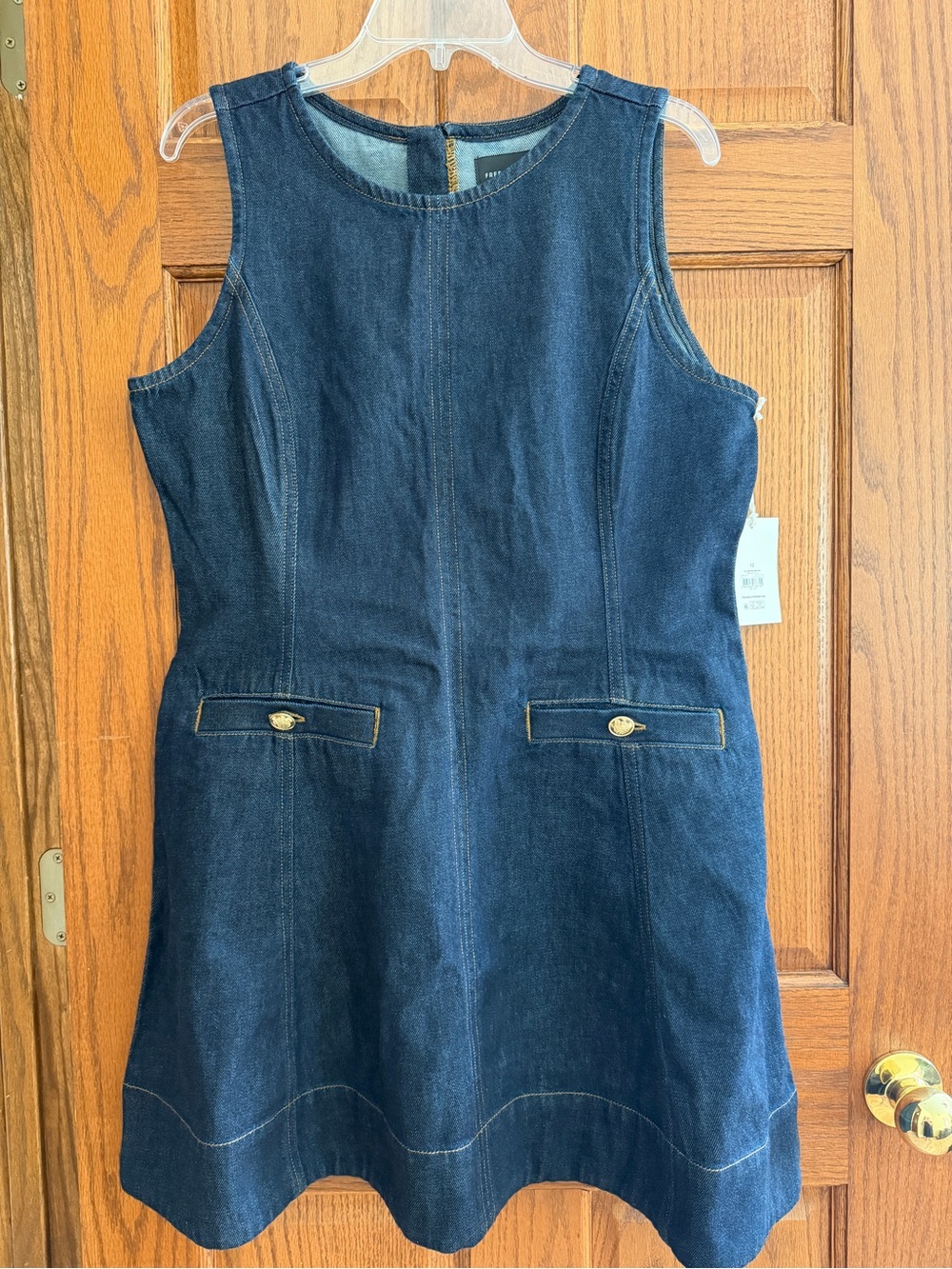NWT Free Assembly Dark Denim Sleeveless Jumper Dress with pockets. Women Size 12